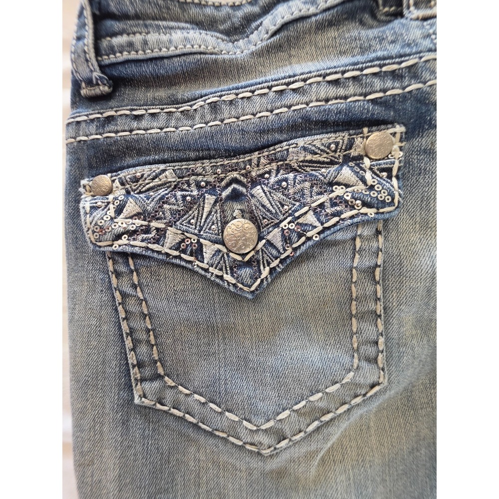Paisley Sky Womens Jeans 12 Bootcut Flare Embellished Bling Flap Pocket Y2K 30" - Picture 13 of 13